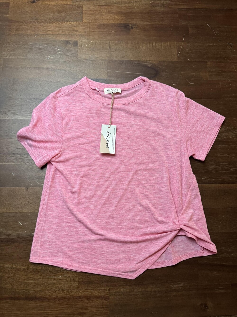 New In Shirt Womens Small Pink Heather Knot Front Short Sleeve Crewneck Top